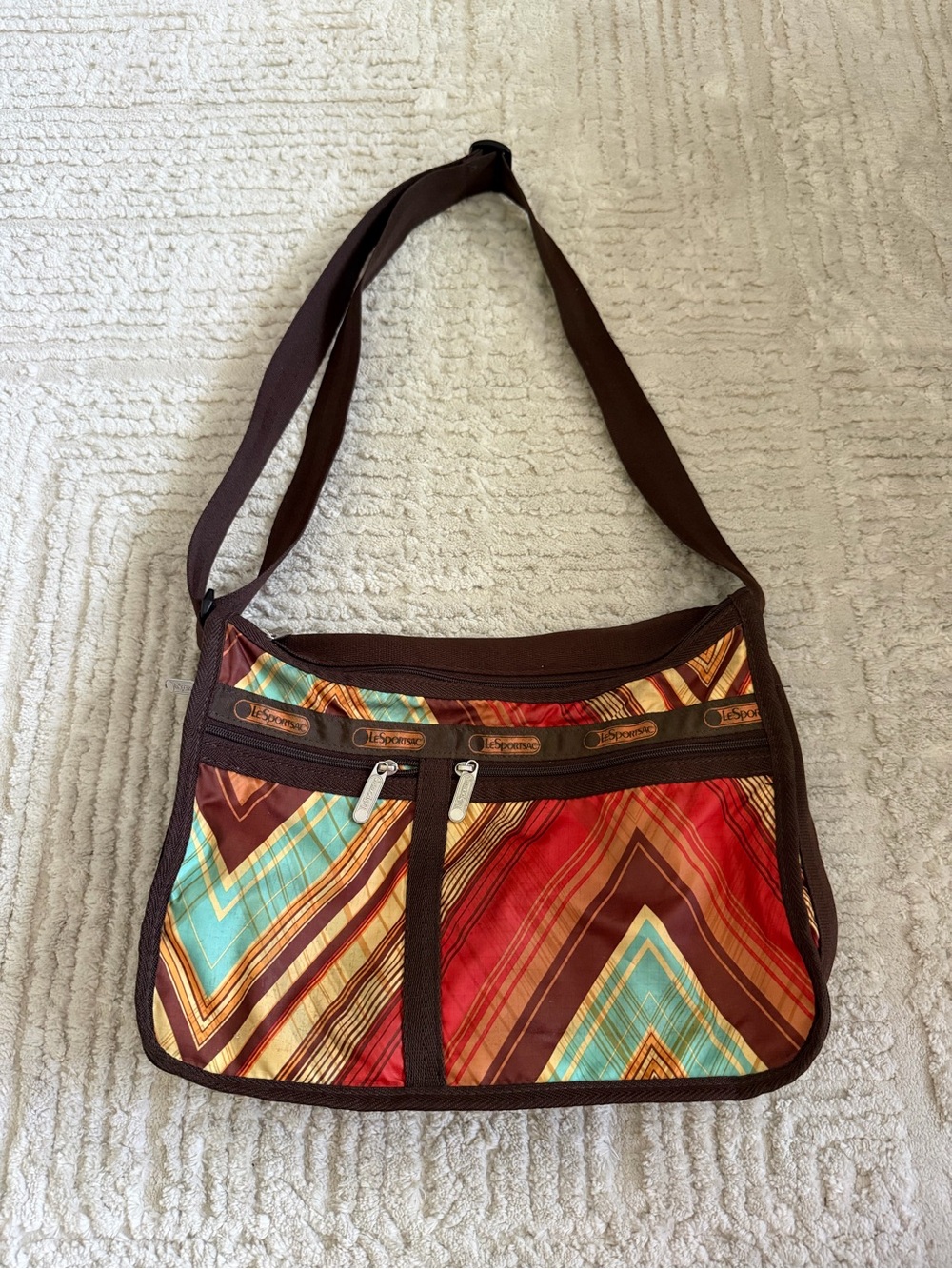 LeSportsac Brown & Multicolor Chevron Nylon Crossbody Bag